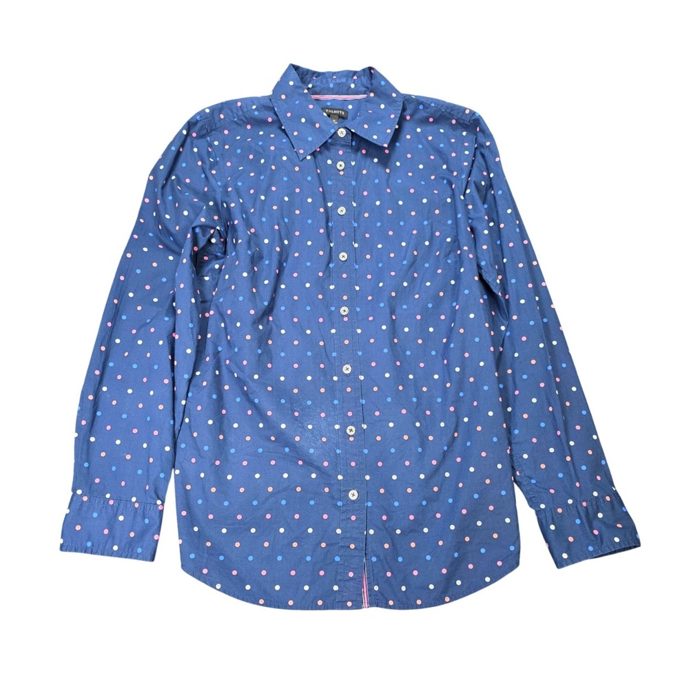 Talbots Polka Dot Button Down Shirt Women's Size Medium Navy Pink 100% Cotton‎